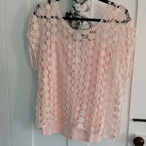 Elegant Lace Overlay Pink Top